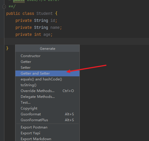 通过Idea自动生成get和set方法2