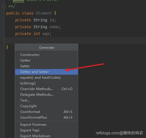 通过Idea自动生成get和set方法2