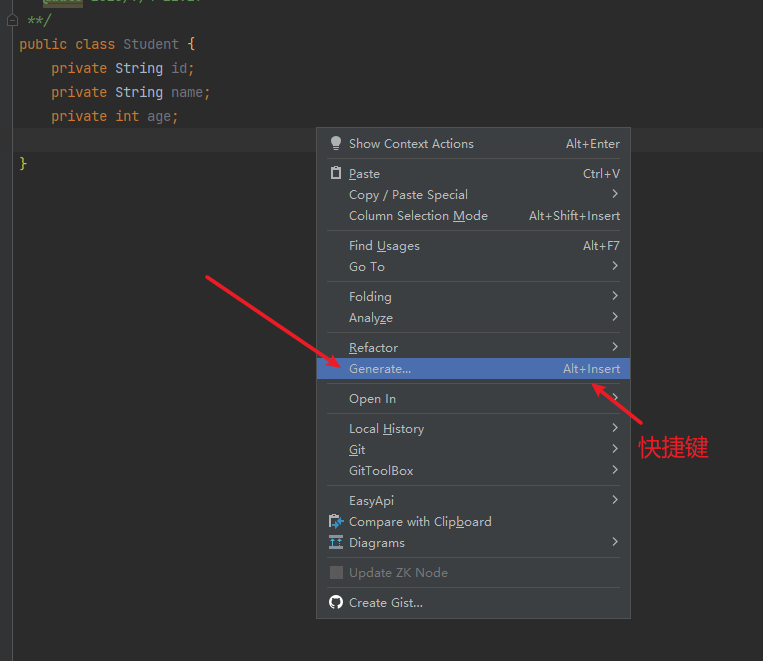 通过Idea自动生成get和set方法1